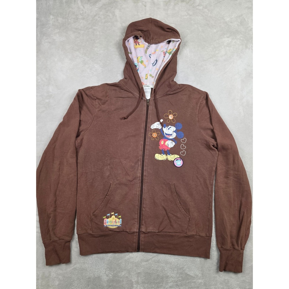 Disneyland Resort Zip Hoodie Womens XL Brown Mickey Mouse Sweatshirt Faded